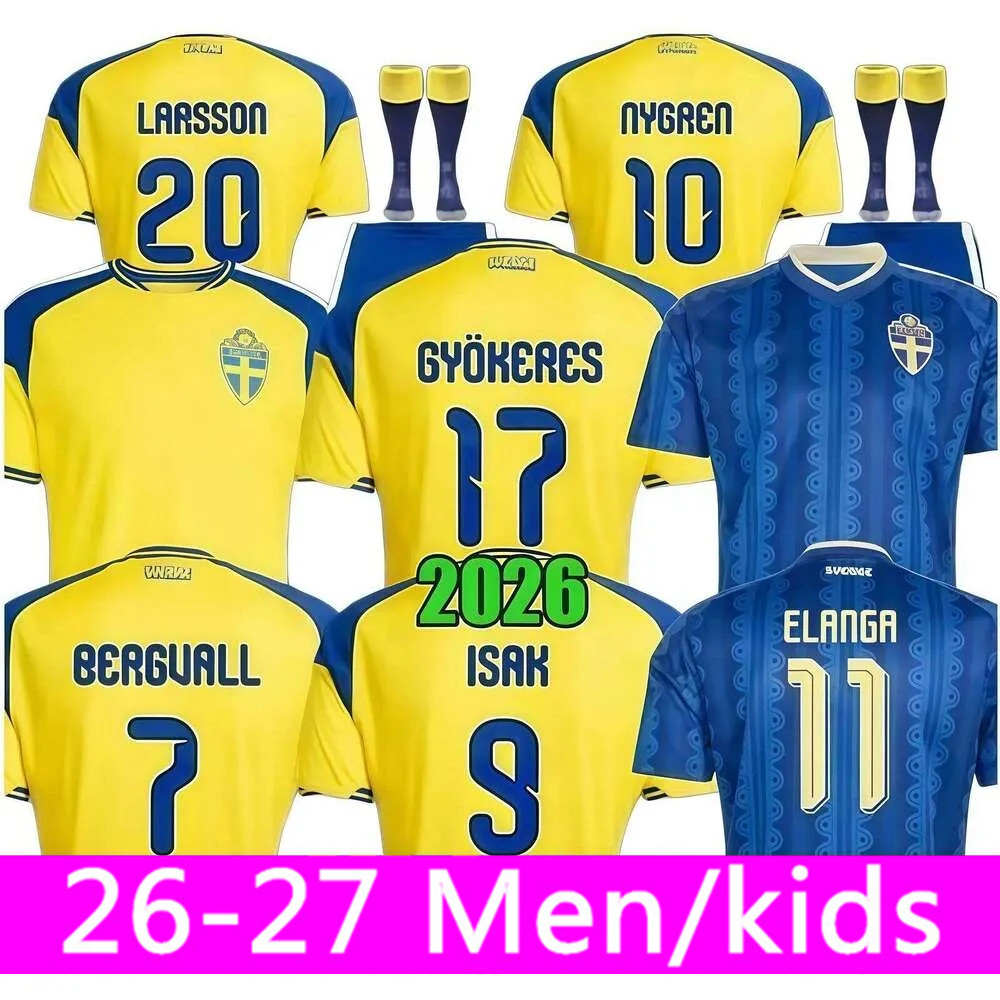 2026 Sweden World Cup soccer Jerseys 26 27 isak Gyokeres Elanga Bergvall Nygren Larsson Yellow Christmas gift uniform home Fans men kids kit Football Shirt