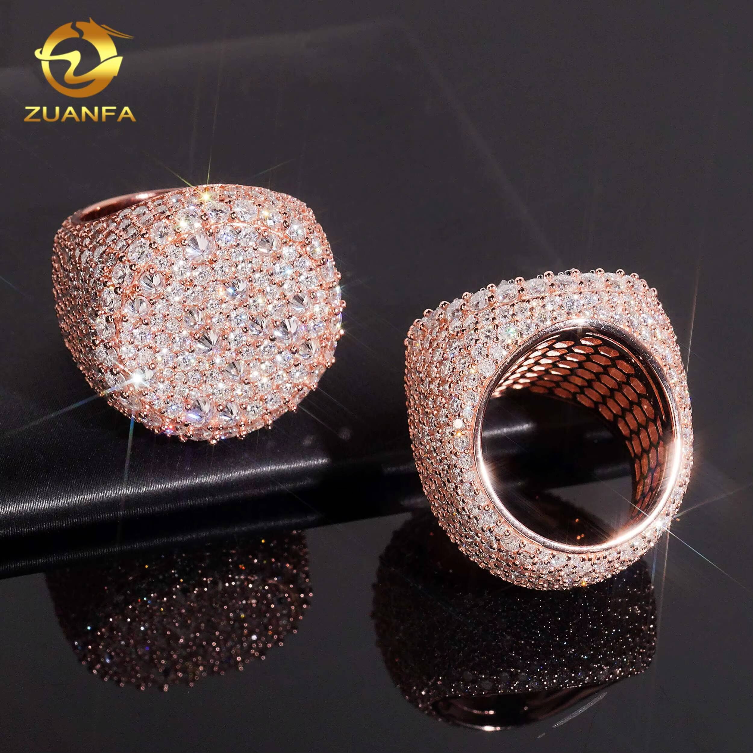 New Design Mosaic Reverse Setting Iced Out Ring 925 Sterling Silver VVS Moissanite Pass Diamond Test Diamond Hip Hop Ring