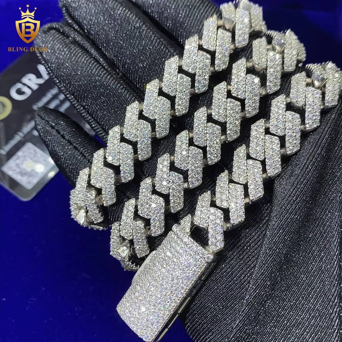 Hot Selling 13mm 925 Silver Moissanite Diamonds Cuban Chain Moissanite Cuban Link Pass Diamond Test Vvs Moissanite Chain