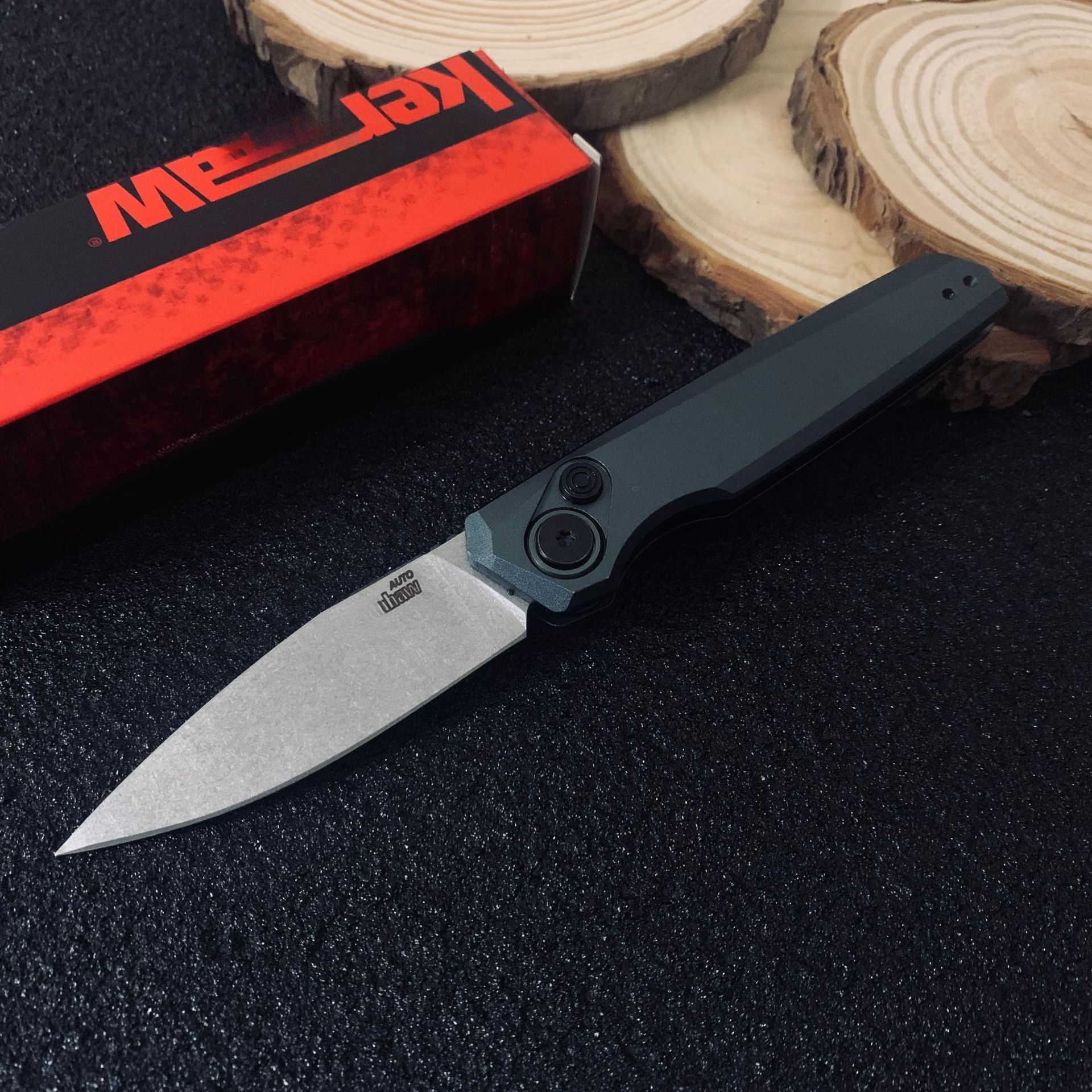 KS7551 Grey anodized aluminum - CPM-154 - full height grinding, double sided deep clamp, anodized aluminum frame
