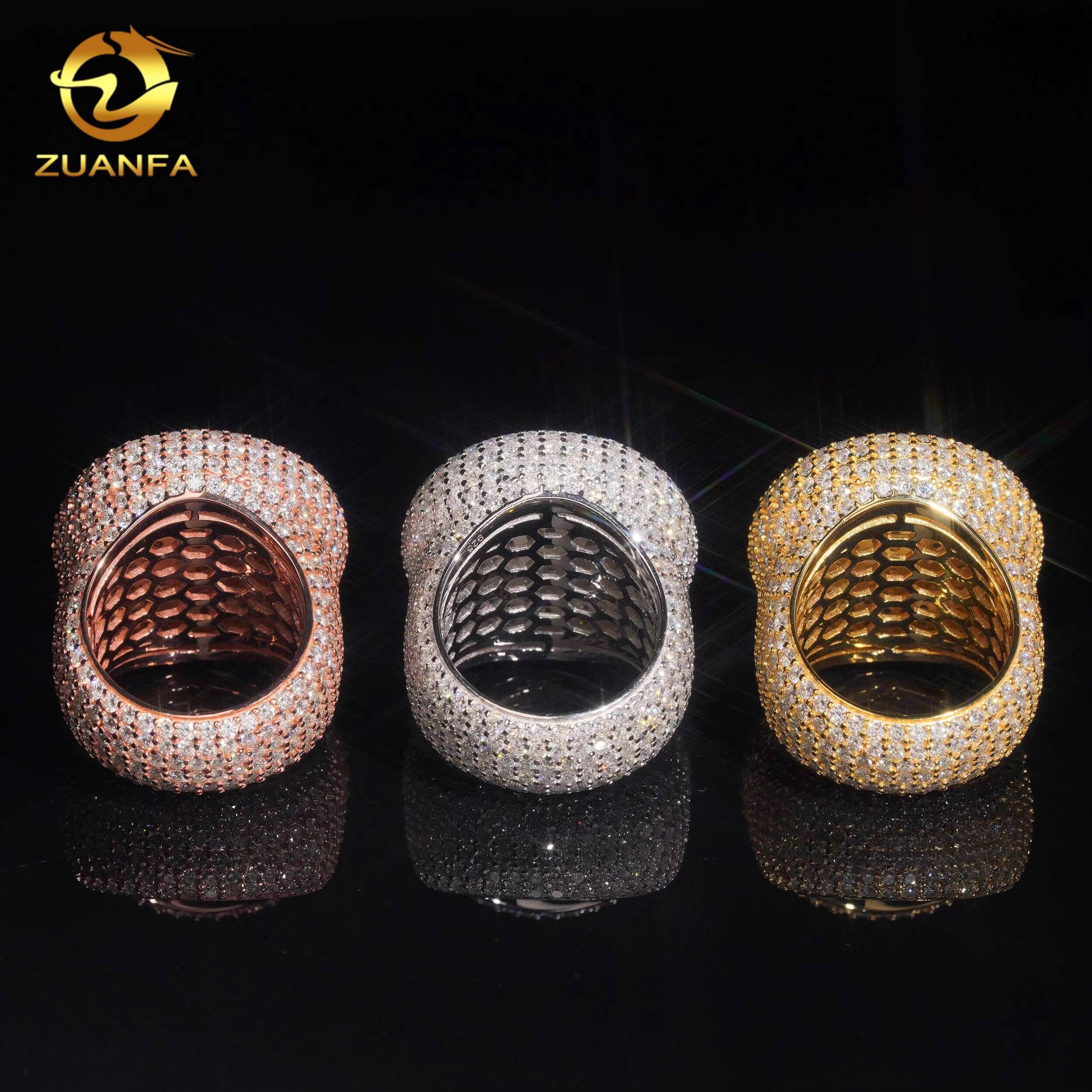 Iced Out Diamond Men Ring GRA Certificate Round Shape Custom Hip Hop VVS D Moissanite 925 Silver Fine Jewelry Diamond Rings