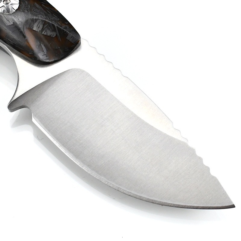 15017 Petrified FishFolding Knife with Wooden Titanium Handle Steel Pocketknives Tactical Knife for Hunter EDC Hand Tool