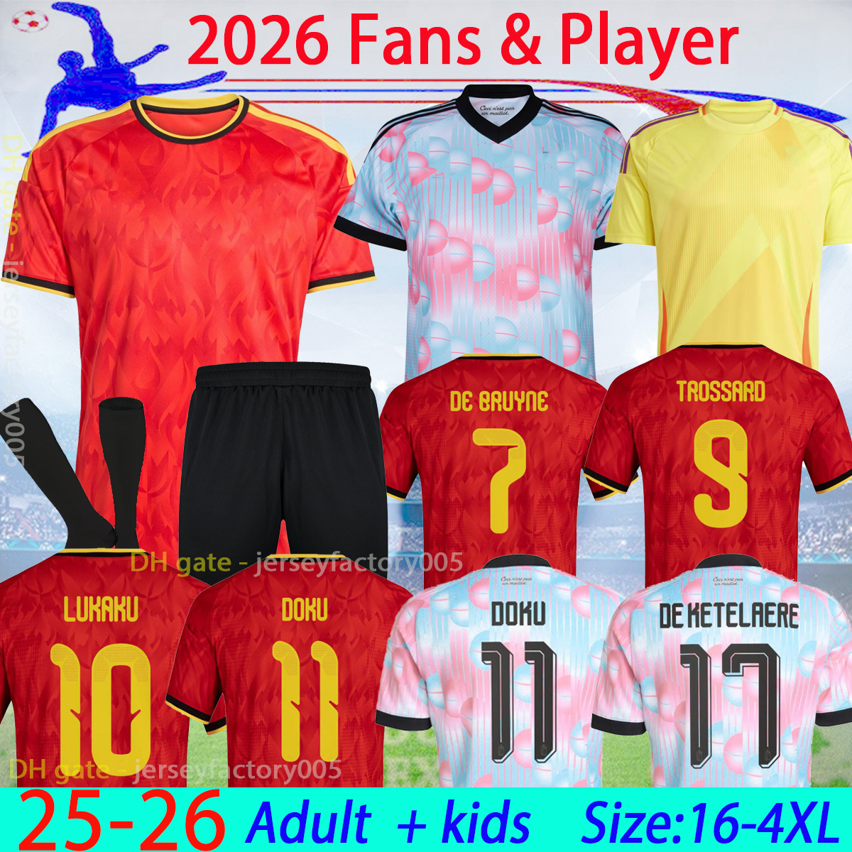 2026 Belgium World-Cup Soccer Jerseys 25 26 DE BRUYNE TIELEMANS DE CUYPER DOKU TROSSARD OPENDA FOFANA RASKIN Men Football Shirts Kits 16-4XL