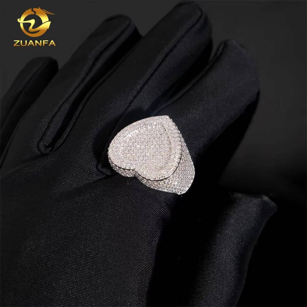 GRA Certificate 925 Silver Stock Heart Shape Fine Hip Hop VVS Moissanite Jewelry Diamond Iced Out Jewelry Ring for Men