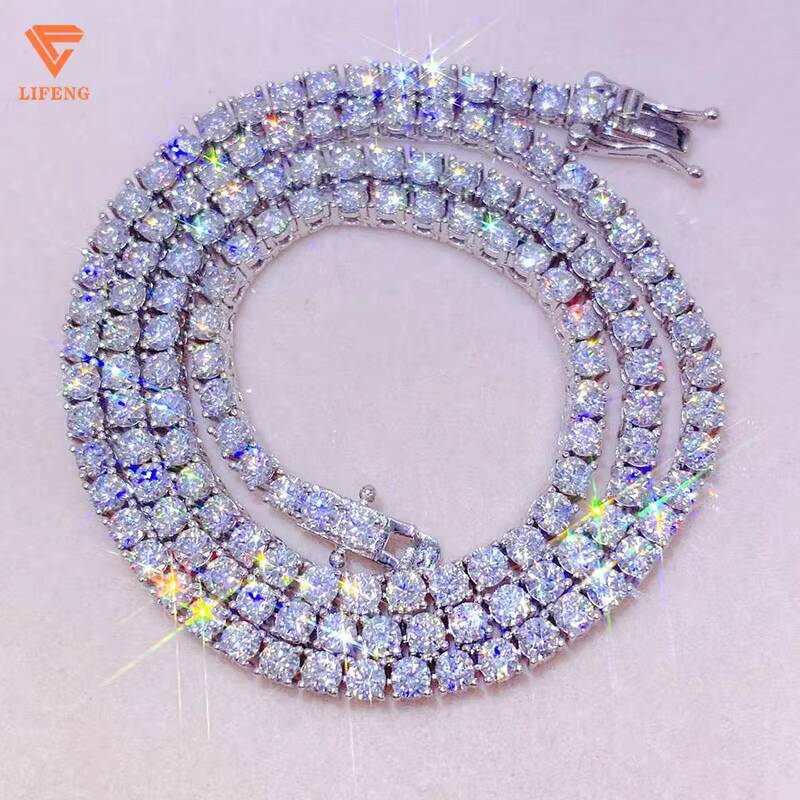 Lifeng 4 mm Hip Hop Tennis Chain Necklace for Women 925 Sterling Silver Chain VVS Moissanite Diamond Rose Gold Tennis Chain