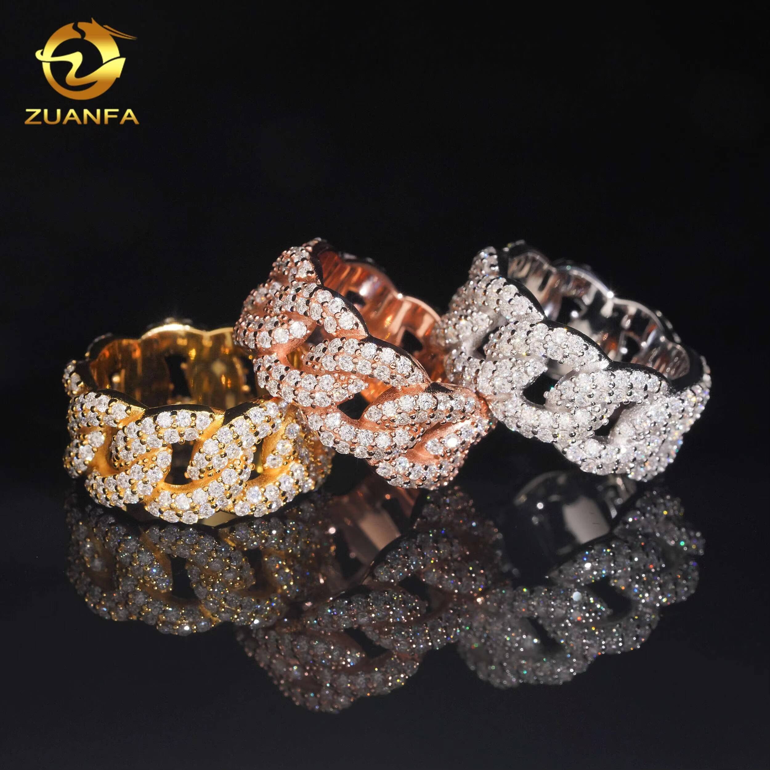 Fine Jewelry Iced Out Eternity Cuban Rings Hip Hop Style Pass Diamond Tester 925 Silver Moissanite Ring