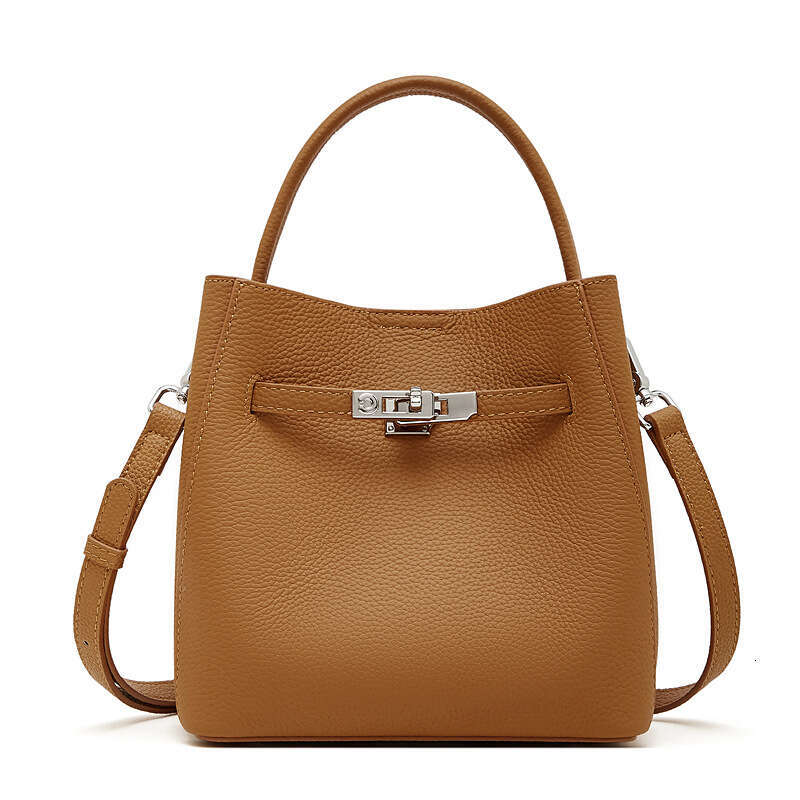 Women Genuine Leather Bucket Bag Top Layer Cowhide Basket Weave Luxury Fashion Versatile Shoulder Crossbody Handbag SENYY