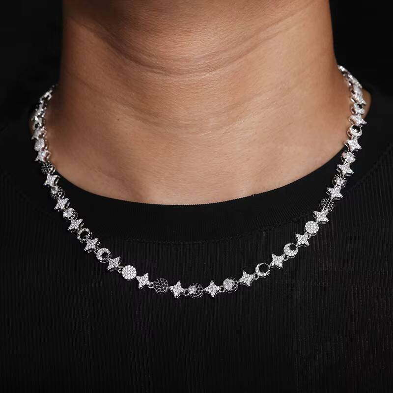 Factory Custom 8mm Vvs Moissanite Pass Diamond Test Sun Star Moon Chain 925 Silver Fine Jewelry Necklace for Men Women