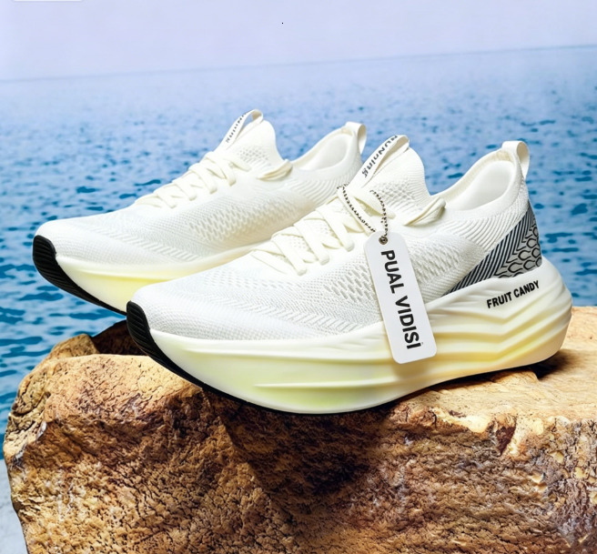 Men Women Breathable Knit Mesh Running Shoes, Lightweight Thick Cushion Sole Lace Up Non-slip Athletic Walking Casual Sneakers