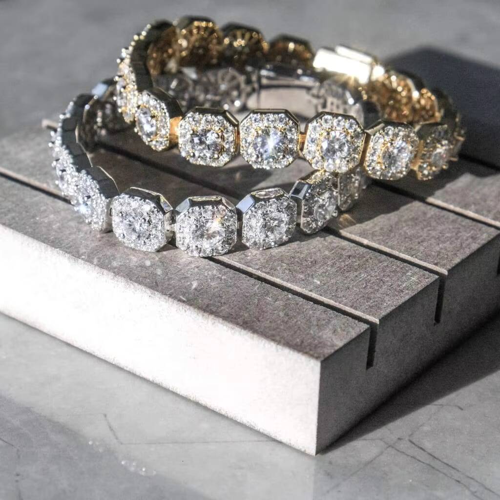 Luxury 10mm Moissanite Link Chain Bracelet Hip Hop Vvs Clarity 925 Silver Moissanite Tennis Bracelet