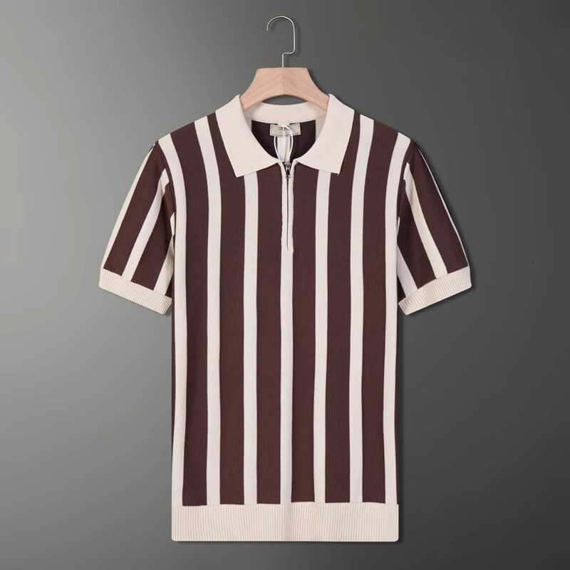 Luxury Brand Designer Mens 2026 Summer New Retro Striped Knit Polo Shirt Half-Zip Short Sleeve Casual T-Shirt Chic Stylish Modern Trendy Fashionable