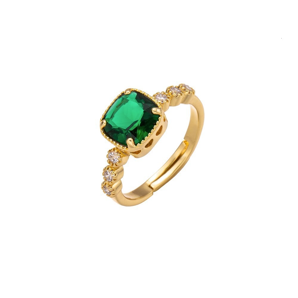 Designer Korean Style INS Wind Simple Exquisite Green Diamond Ring for Women, Niche Design Sense, Adjustable Open Ring, Light Luxury Jewelry