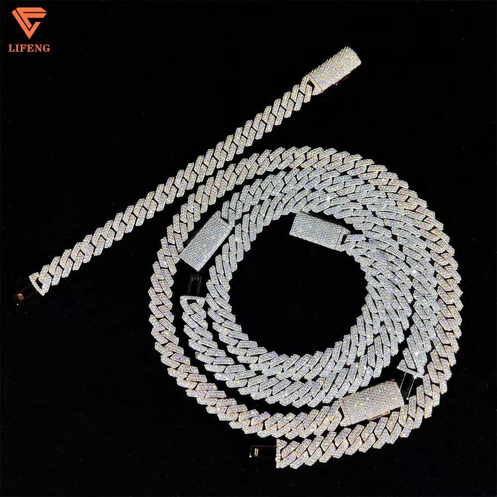 Pass Tester VVS Moissanite Diamond 925 Silver Necklace Chain Hip Hop Iced Out Jewelry 12mm Miami Cuban Link Bracelet Chain