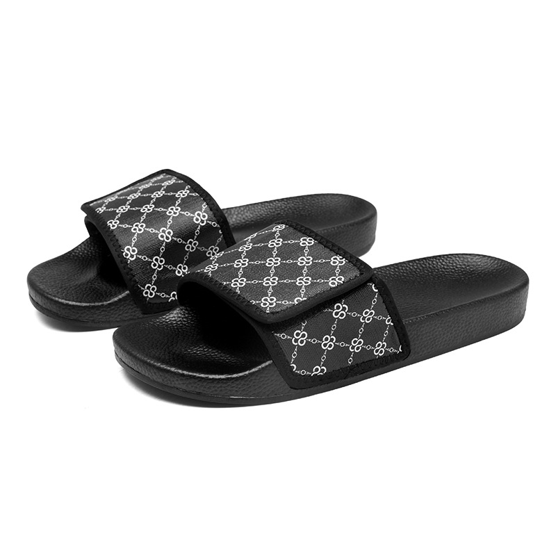 Men's Monogram Print Slide Sandals Adjustable Velcro Strap Casual Slippers 2026s hot