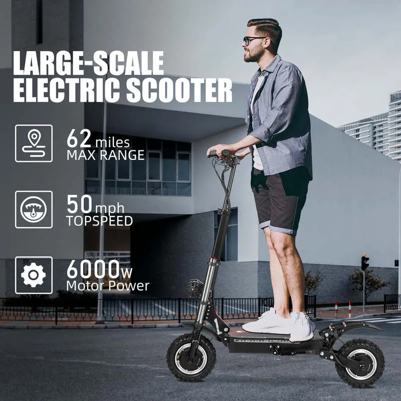 2026 High-Power 6000W Folding Electric Scooter with Off-road Capability - 60V/38Ah Long-range & Speedy Ride