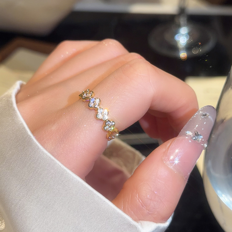 2026 New Zircon Flower Open Ring with Elegant Design, Forest Style Ring, Light Luxury, High-End, Stylish Jewelry - view 8
