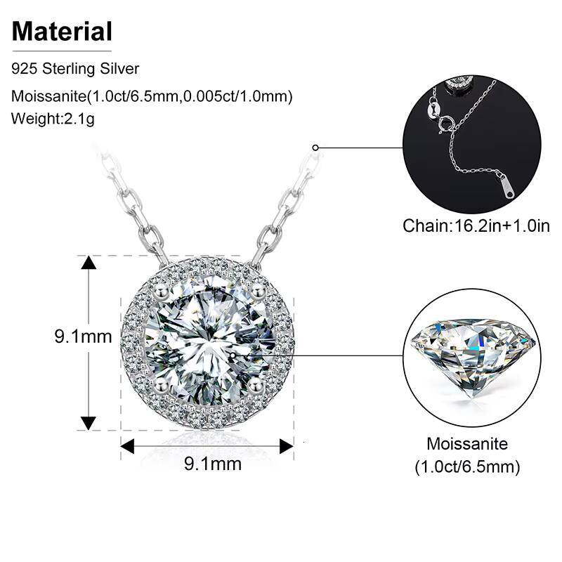 Dropshipping Women Accessories 925 Sterling Silver 65mm 1 Ct VVS Moissanite Diamond Solitaire Pendant Necklace