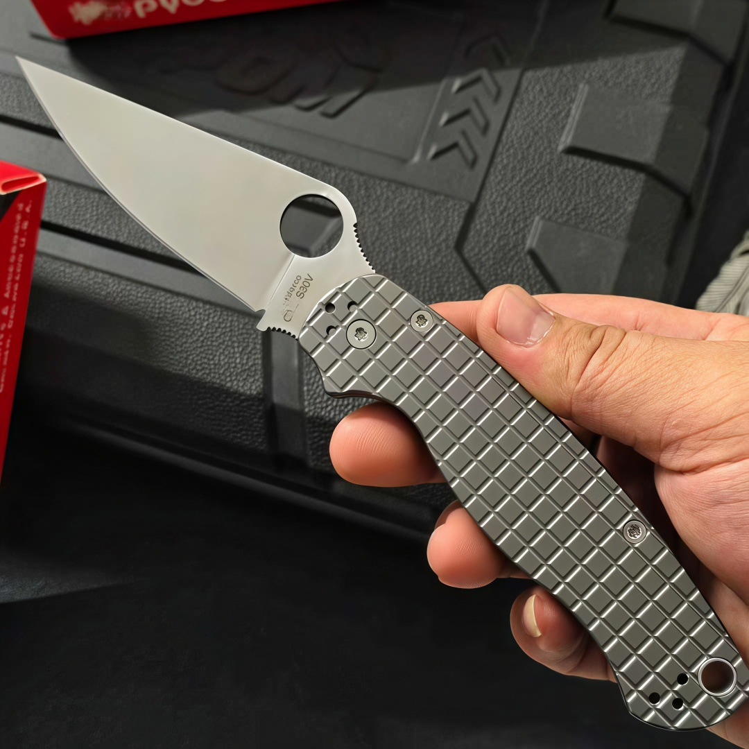 c81 Checkered Aluminum Alloy Handle Folding Knife Outdoor Pocket Knife with Full Steel Handle Camping Hiking Survival Knife Top