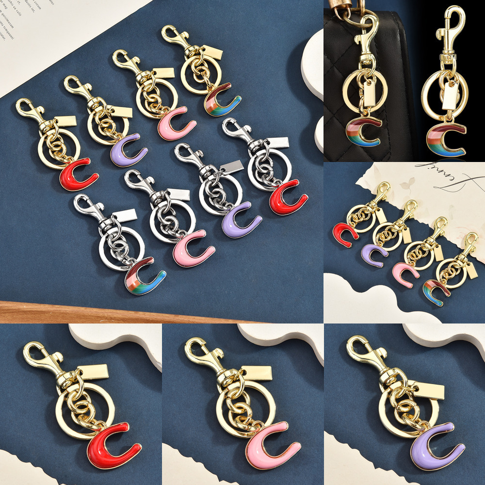 bestseller rainbow C letter metal keychain, multi-color letter C bag pendant, exquisite and versatile pendant for women x2