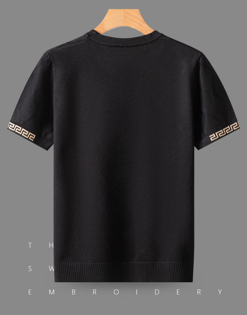 Mens Designer Short Sleeved Fashion Trend Summer Knitted Half Sleeved T-shirt Large Size Fashionable Luxury Base T-shirt Silk Cotton