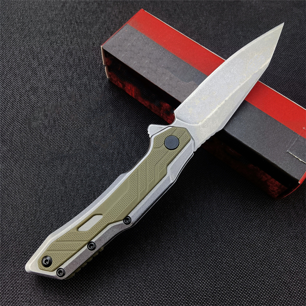 KS 1369 Folding Pocket Knife Assisted Flipper 2.95 Inch 8Cr13Mov Stonewashed Clip Point Blade G10 Handle for Camping EDC