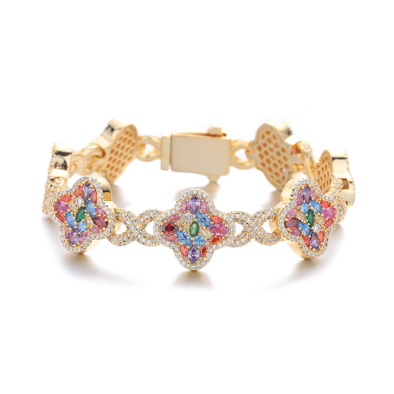 Luxury Brand Designer Womens 2026 New Clover Shape Colorful Full Paved Rhinestone Bracelet Sweet Style Crystal Jewelry Daily Wear Chic Stylish Modern 