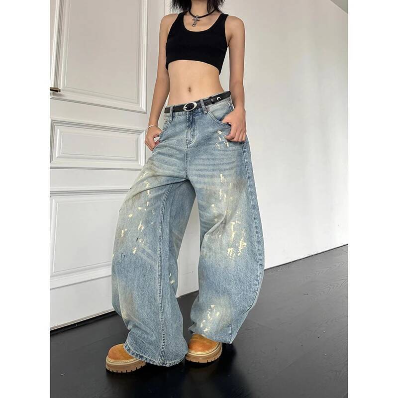 YIBASHU Summer Women Blue Y2k Jeans Harajuku Baggy Denim Trousers Japanese 2000s Style Vintage Jean Long Pants Oversize Clothes dongdumaoyi