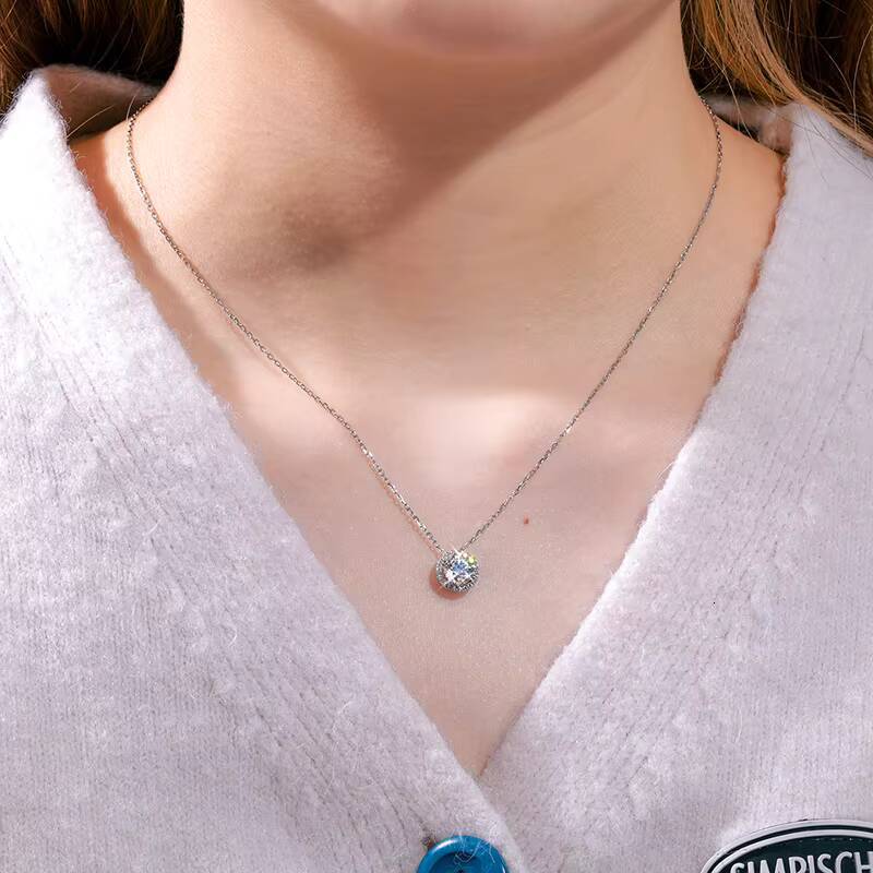 Dropshipping Women Accessories 925 Sterling Silver 65mm 1 Ct VVS Moissanite Diamond Solitaire Pendant Necklace