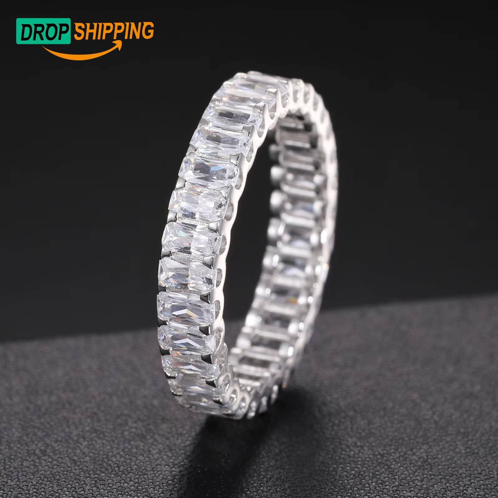 Dropshipping 42mm Baguette Moissanite Eternity Ring 925 Sterling Silver VVS Mossanite Diamond Engagement Jewelry Fashion Women