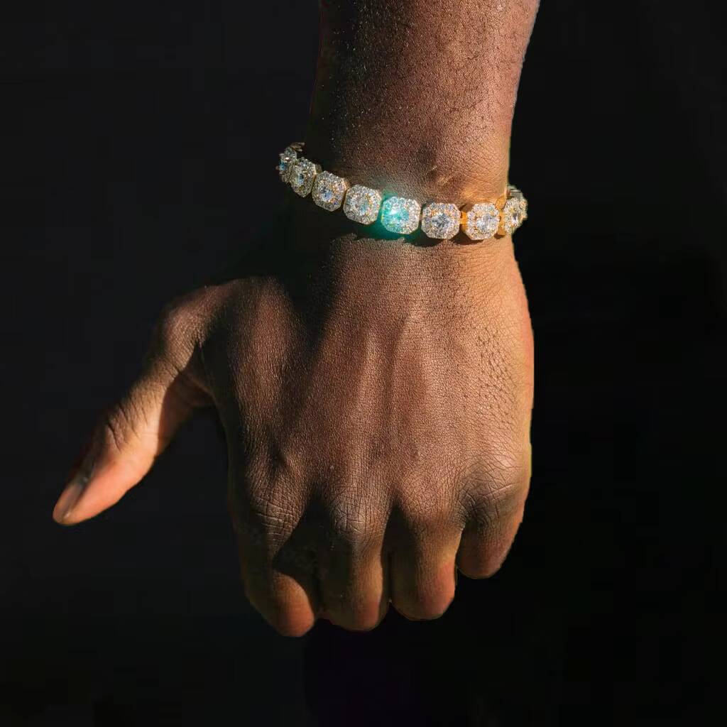 Luxury 10mm Moissanite Link Chain Bracelet Hip Hop Vvs Clarity 925 Silver Moissanite Tennis Bracelet