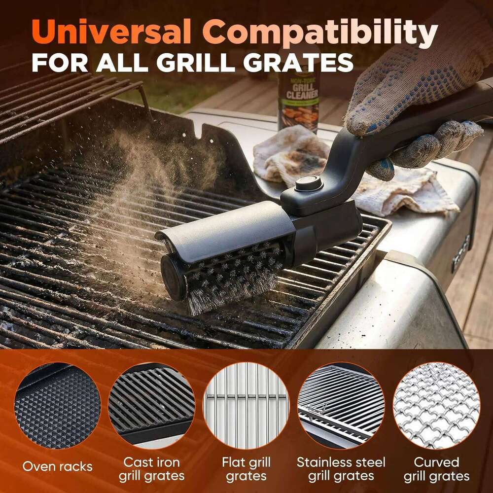 BBQ Brush 3-Speed Settings Electric Brush,180° Adjustable Head,90 Mins Grill Cleaner for Outdoor Griddles Smokers