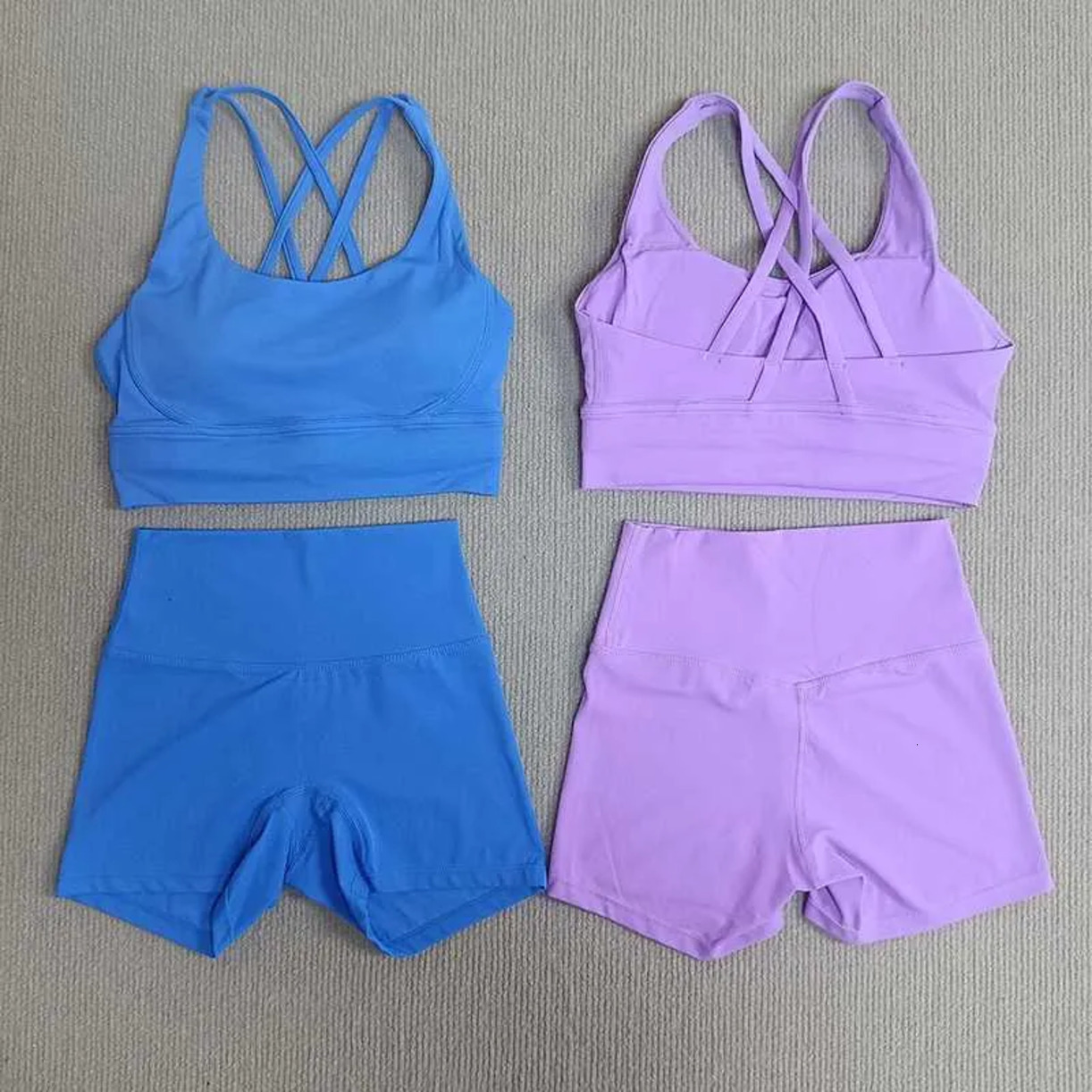 2026 Gym Clothe Set Womens Solid Color Soft Gym Yoga Set 2Pc Cross Sport Bra And workout set Cycling Short Legging Tracksuit For Comprehensive Trainin