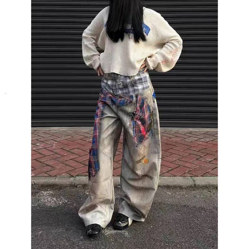 YIBASHU Women Y2k Baggy 3D Print Harajuku Vintage Denim Trousers Japanese 2000s Style Oversize Hip Hop Jeans Pants Clothes dongdumaoyi
