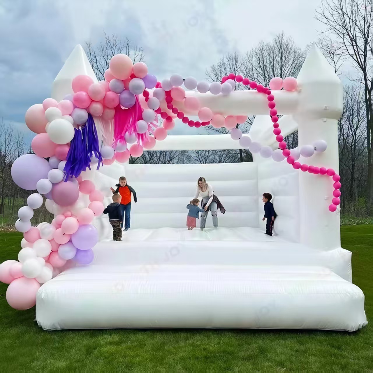 Pink Inflatable bouncy Castle white wedding bounce house combo Jumper Moon Bouncer for Party Time