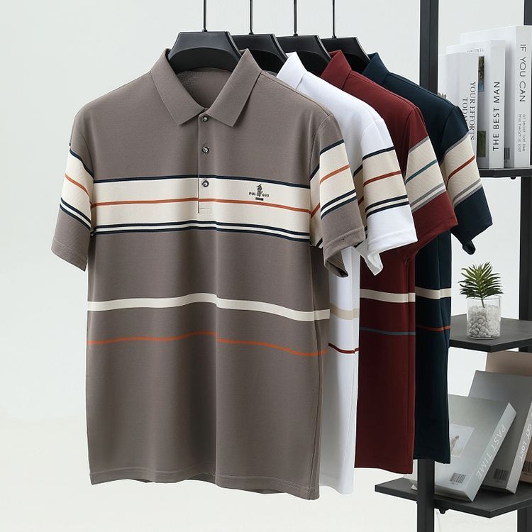 Luxury Brand Designer Mens 2026 Summer New Business Casual Striped Polo Shirt Color Woven Wide Stripe Short Sleeve T-Shirt Dad Wear Chic Stylish Moder