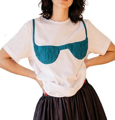 Women Y2k Smocked T-Shirt Bikini Bra Graphic Print Short Sleeve Oversized Tee Crewneck Aesthetic White Tee Top 250118