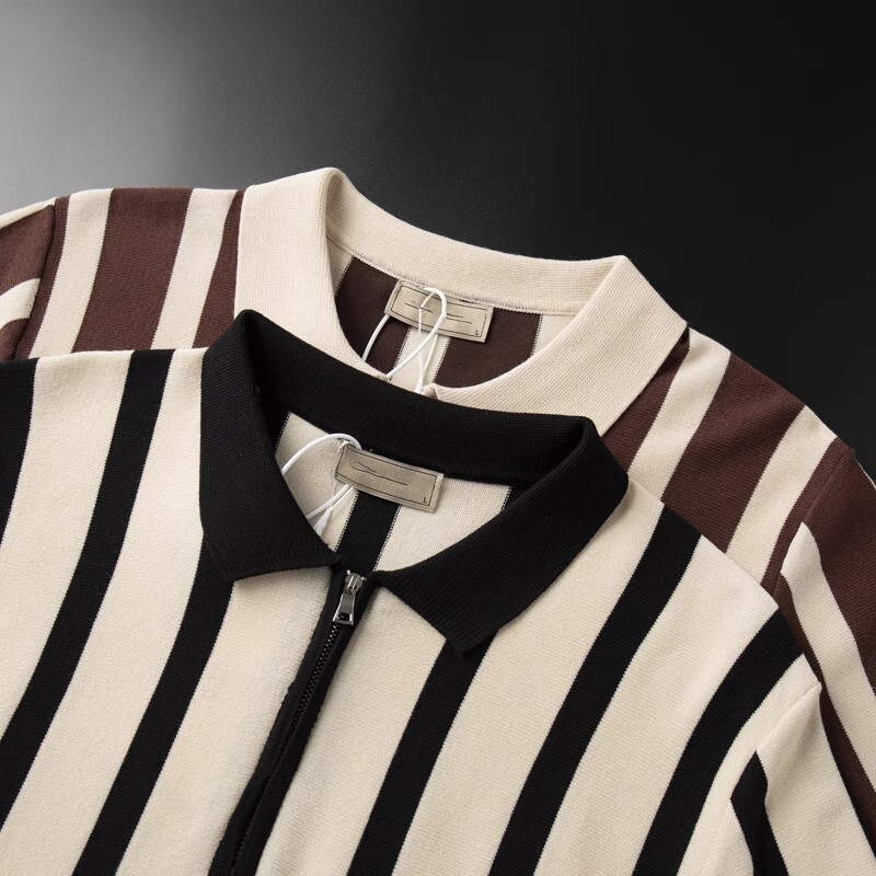 Luxury Brand Designer Mens 2026 Summer New Retro Striped Knit Polo Shirt Half-Zip Short Sleeve Casual T-Shirt Chic Stylish Modern Trendy Fashionable