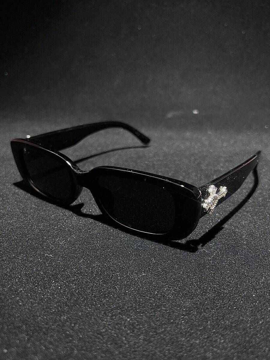 1 piece sunglasses with metal decoration in the shape of a cross and crystal heart, small square frame, colored lenses, classic vintage fashion style,