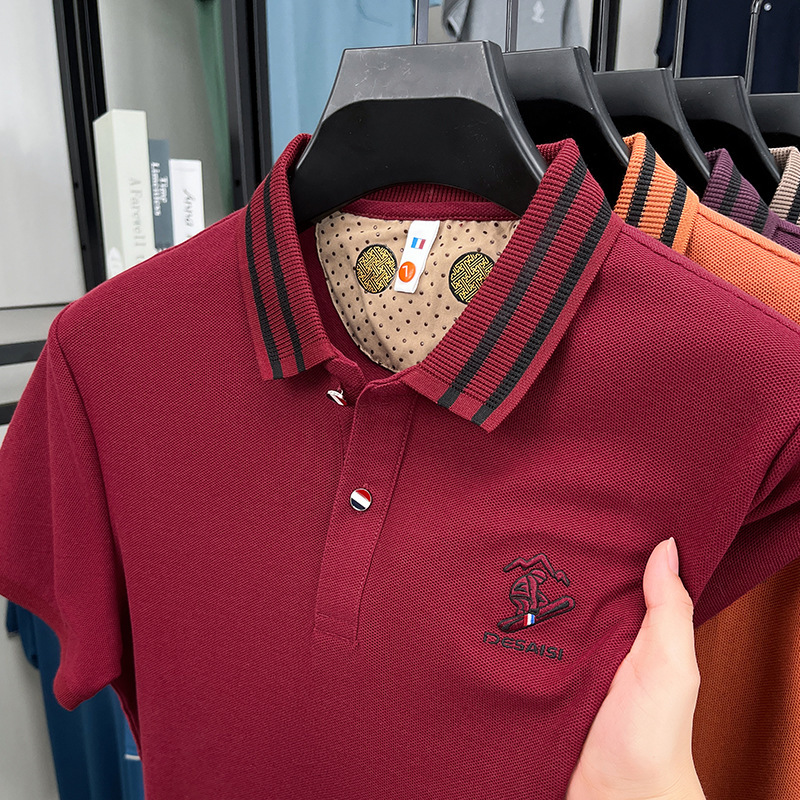 Summer Business And Leisure Pure Cotton Designer Polo Shirt Short Sleeved Mens Lapel Embroidered Half Sleeved T-shirt Mens Silk Cotton Top