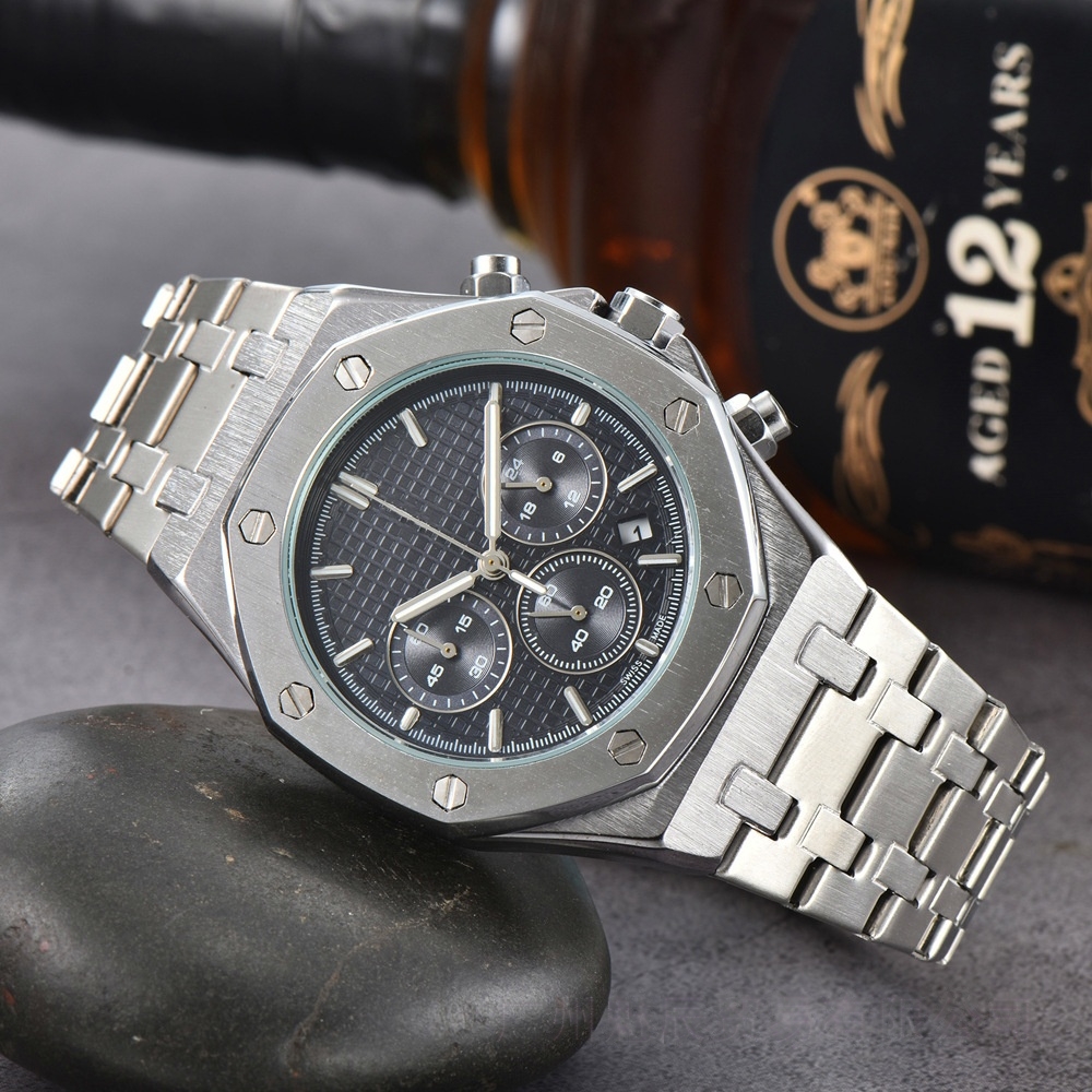 Mens Watches Designer Movement Watches Six needles All Dials Work Quartz Watches New Men High Quality Chronograph clock Steel Man Wristwatches