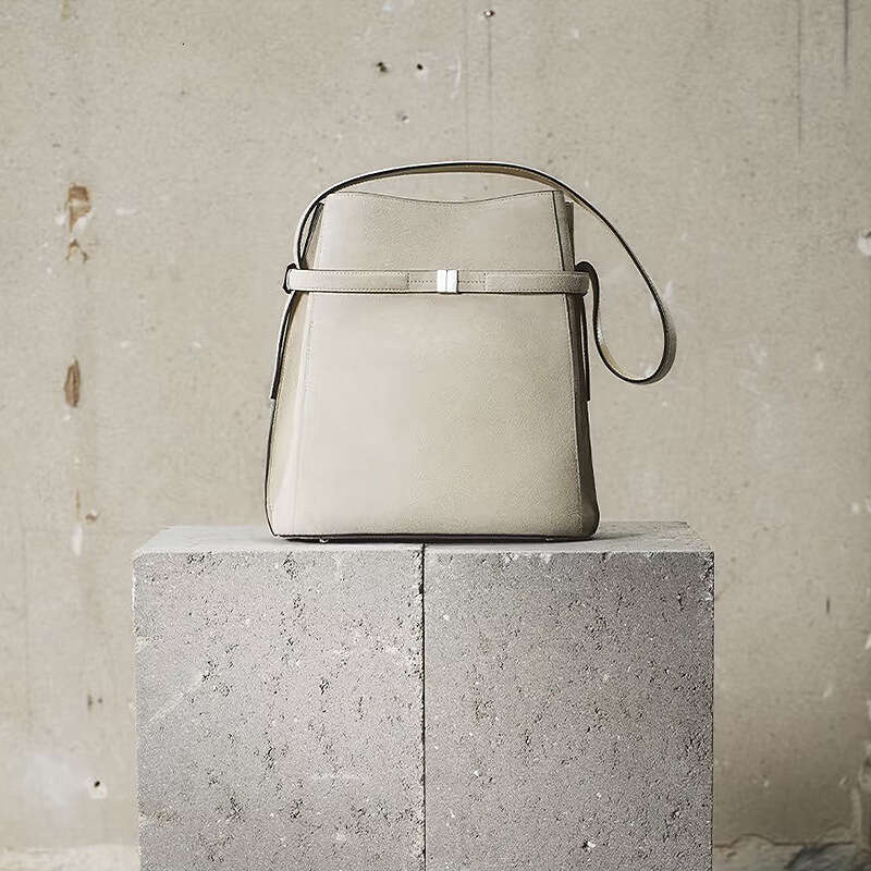 Niche Design Commuter Handbag, High End Genuine Leather Bucket Bag, Minimalist Simple Crossbody Shoulder Bag, Luxury Daily Commuter Purse SENYY