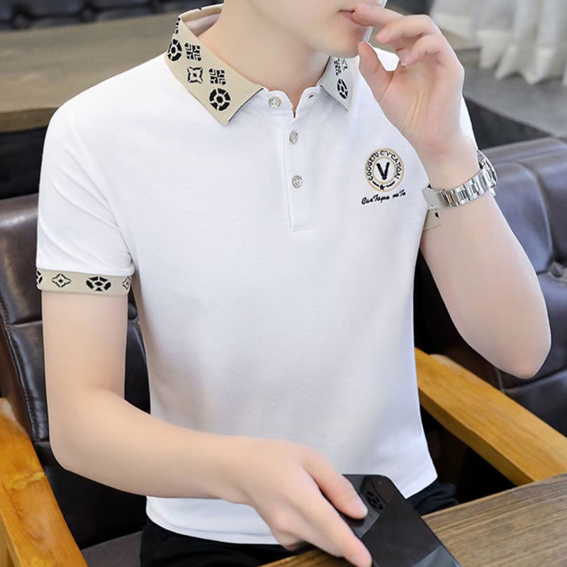 Hardworking Fashion Summer Polo Shirt Striped Mens Designer Short Sleeve T-shirt Ice Silk Flip Collar Slim Half Sleeve Top Comfortable and Breathable