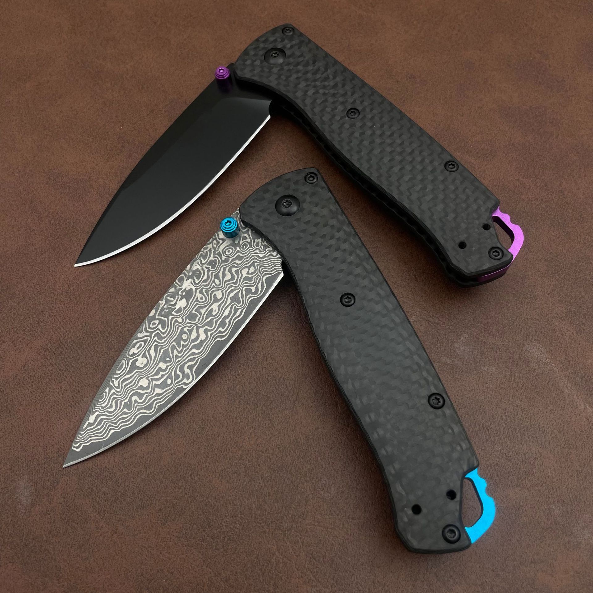 BM 533/535 Folding Knife Damascus Steel Blade Carbon Fiber Handles Sharp Field Hunting Knife Survival Tactical Tool with Pocket Clip