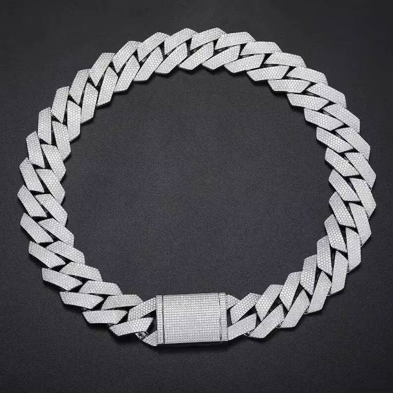 Hiphop Jewelry 925 Sterling Silver 20mm Iced Out Cuban Necklace Sparkling VVS Moissanite Cuban Link Chain