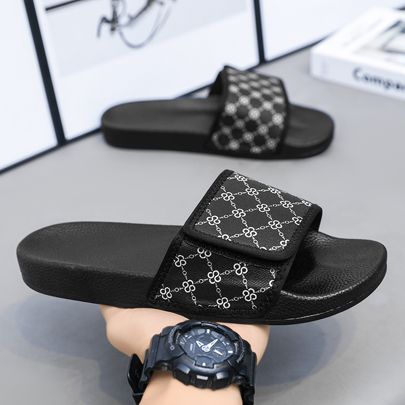 Men's Monogram Print Slide Sandals Adjustable Velcro Strap Casual Slippers 2026s hot
