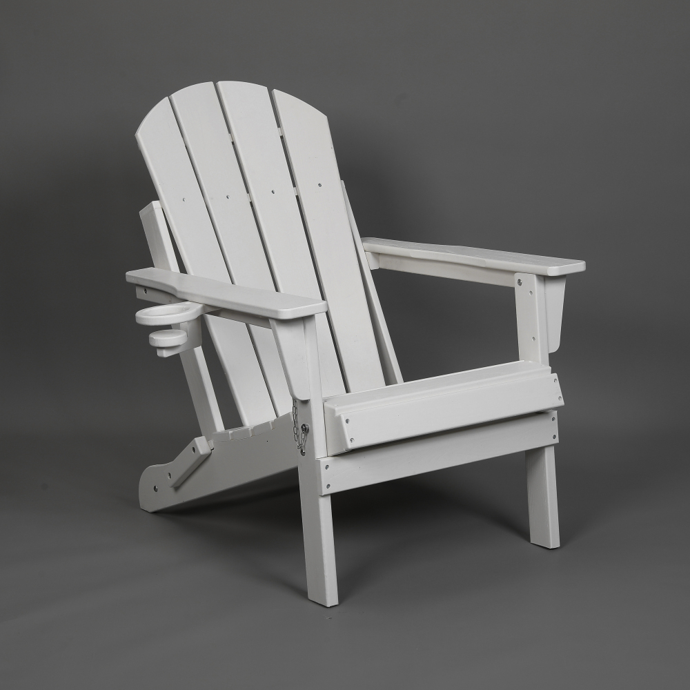 Wholesale HDPE Folding Adirondack Chair with Dual Cup Holder - Composite Adirondack Chair with Wood Texture- White