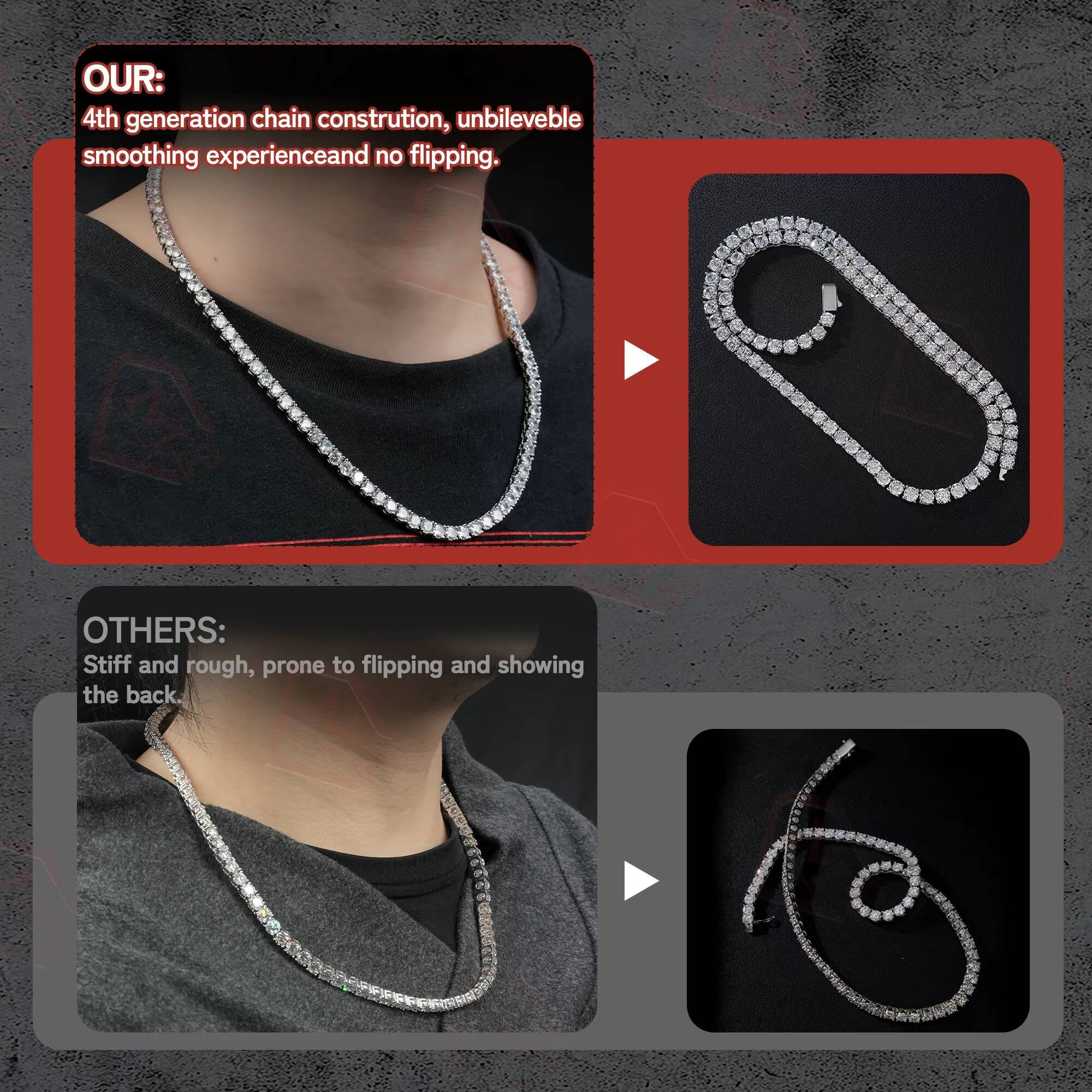 Free Shipping Moissanite Tennis Chain Necklaces Jewelry 925 Silver Vvs Iced Out 3MM 4MM Tennis Chain