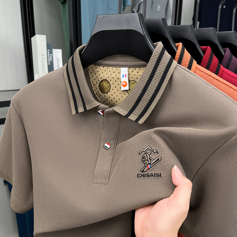 Summer Business And Leisure Pure Cotton Designer Polo Shirt Short Sleeved Mens Lapel Embroidered Half Sleeved T-shirt Mens Silk Cotton Top