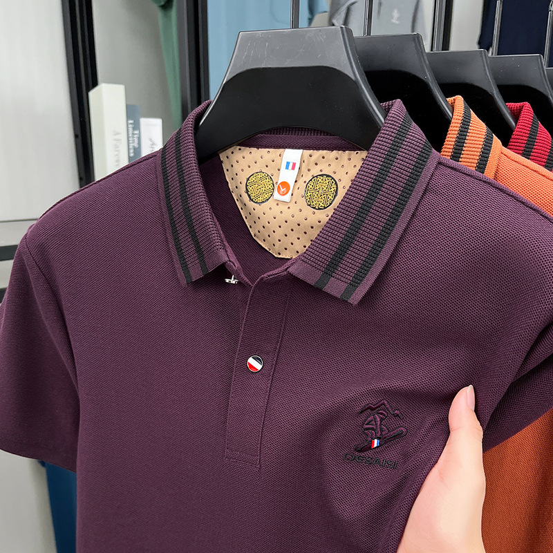 Summer Business And Leisure Pure Cotton Designer Polo Shirt Short Sleeved Mens Lapel Embroidered Half Sleeved T-shirt Mens Silk Cotton Top