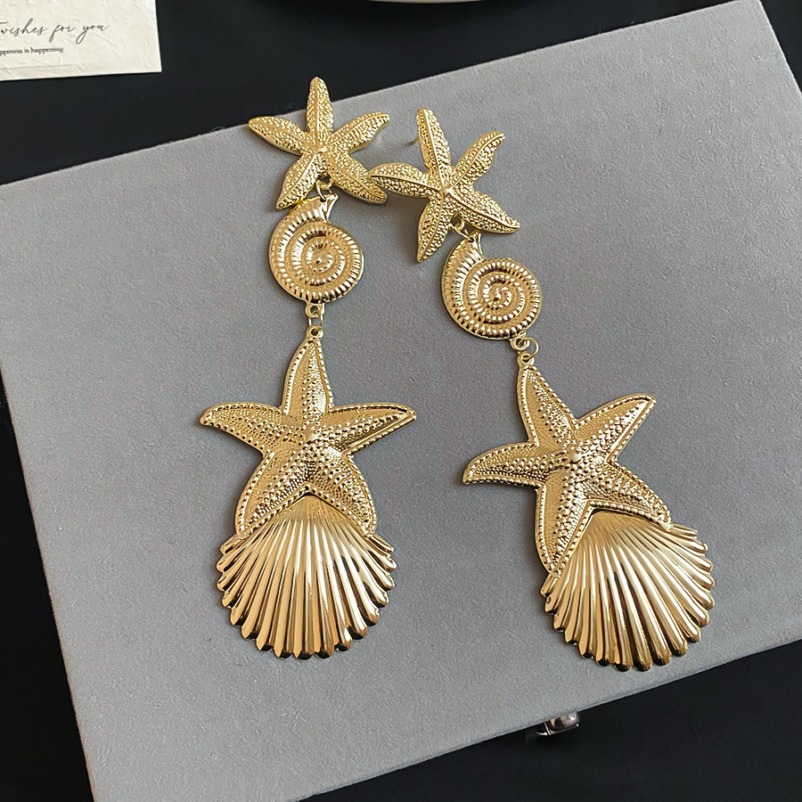 Silver needle European American ocean metal style star conch elegant exaggerated high-end earrings, unique and fashionable ear accessories - view 7
